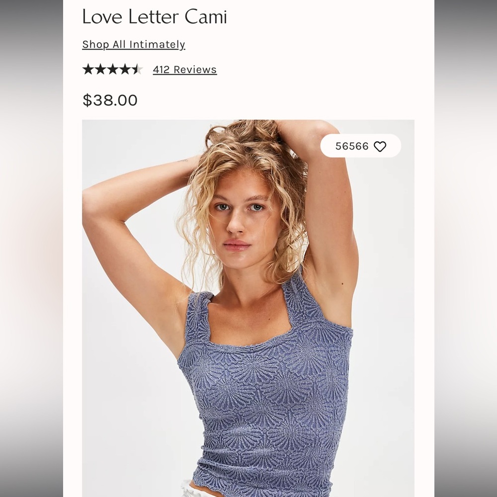 Free people love letter cami tank top